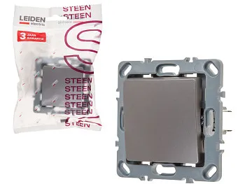 Выключатель проходной 1 клав. (скрытый, механизм, 10А) алюминий, Steen, LEIDEN ELECTRIC
