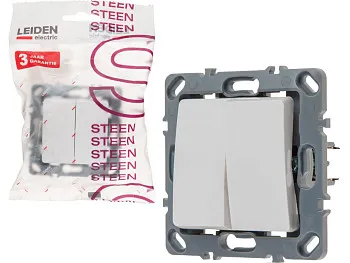 Выключатель проходной 2 клав. (скрытый, механизм, 10А) белый, Steen, LEIDEN ELECTRIC