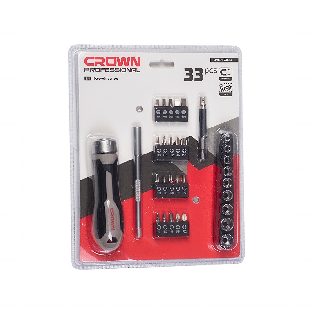 Отвертка с набором головок CROWN 33 предмета CPHBH-CXC33