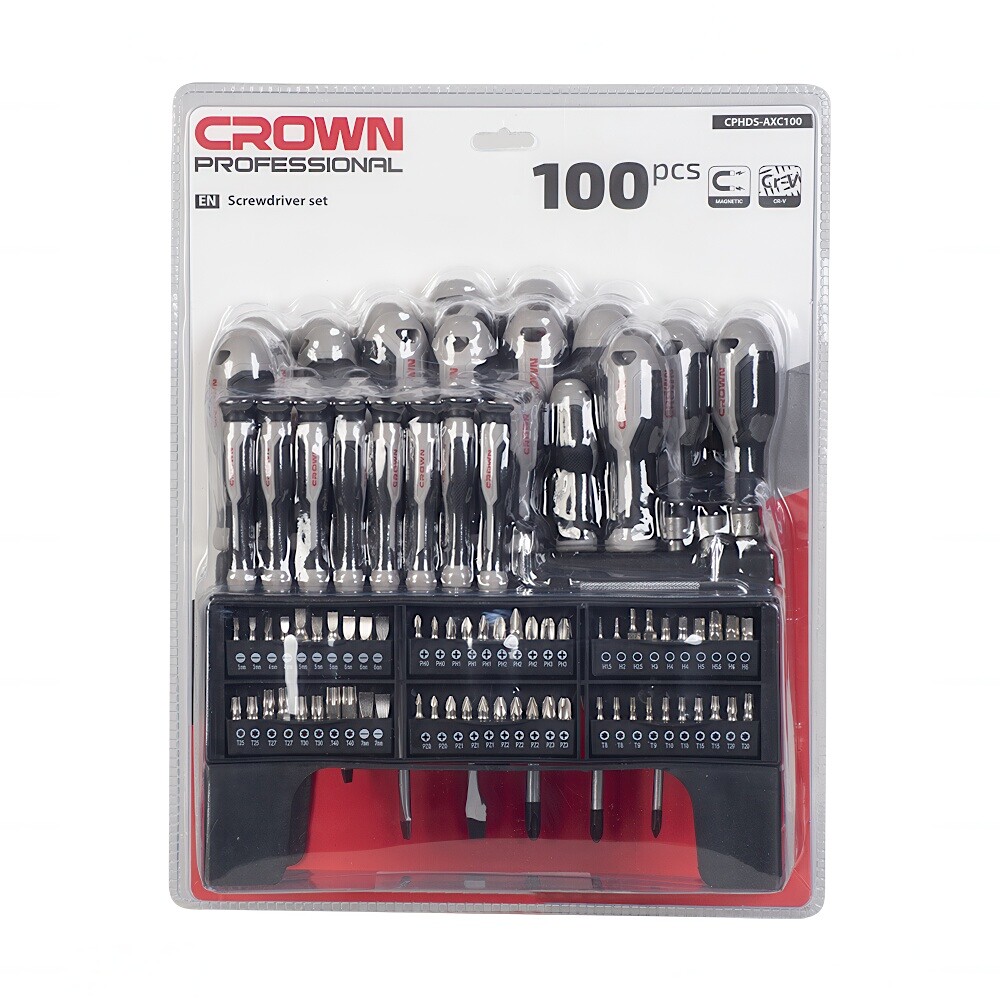 Набор шлицевых и крестовых отверток CROWN 100 предметов CPHDS-AXC100