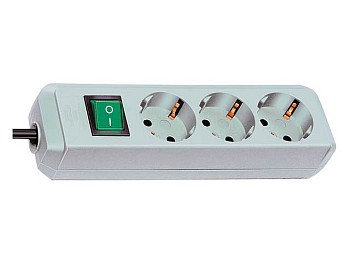 Удлинитель 1.5м (3 роз., 3.3кВт, с/з, выкл., ПВС) светло-серый Brennenstuhl Eco-Line