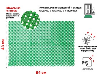 Коврик придверный, 43х64 см, "Травка", зелёный, PERFECTO LINEA