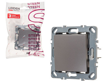 Выключатель проходной 1 клав. (скрытый, механизм, 10А) алюминий, Steen, LEIDEN ELECTRIC