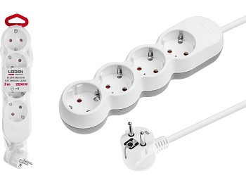 Удлинитель 3м (4 роз., 2,2кВт, с/з, ПВС 3х0,75) LEIDEN ELECTRIC