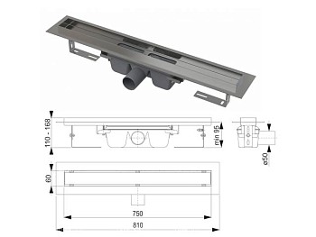 Водоотводящий желоб с порогами для цельной решетки, Alcaplast