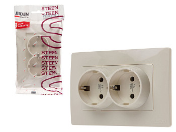 Розетка 2-ая (скрытая, с/з) бежевая, Steen, LEIDEN ELECTRIC