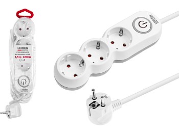 Удлинитель 1,5м (3 роз., 2,2кВт, с/з, выкл, ПВС 3х0,75) LEIDEN ELECTRIC