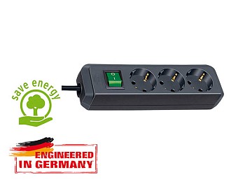 Удлинитель 5м (3 роз., 3.3кВт, с/з, выкл., ПВС) черный Brennenstuhl Eco-Line
