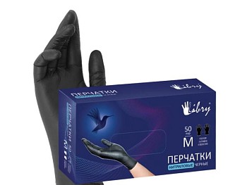 Перчатки нитриловые, р-р XL, уп. 50 пар. черные LIBRY