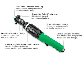 Пневмогайковерт-трещотка 1/2"163Nm SUPER DUTY TOPTUL (KAAL1612)