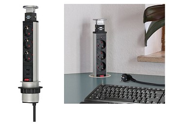 Удлинитель-башня 2м Tower-Power (3 роз, 2 USB, H05VV-F 3G1.5) Brennenstuhl