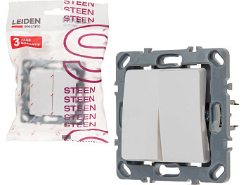Выключатель проходной 2 клав. (скрытый, механизм, 10А) белый, Steen, LEIDEN ELECTRIC