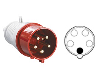 Вилка силовая 16А 380В 5 pin 3P+PE+N IP44