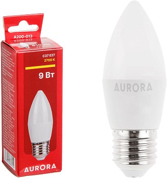 Лампа светодиодная C37 СВЕЧА 9Вт 230В E27 2700K AURORA